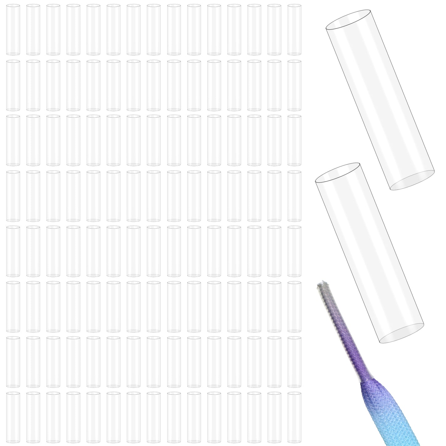 120 Pcs 1.6 inch Heat Shrink Shoelaces Ends Repair Kit Sneakers Shoe Laces Shortening Repair Aglet Tips Shoe Lace Ends Tips Clear Plastic Aglet Replacement for Shoestring Data Cable Protection