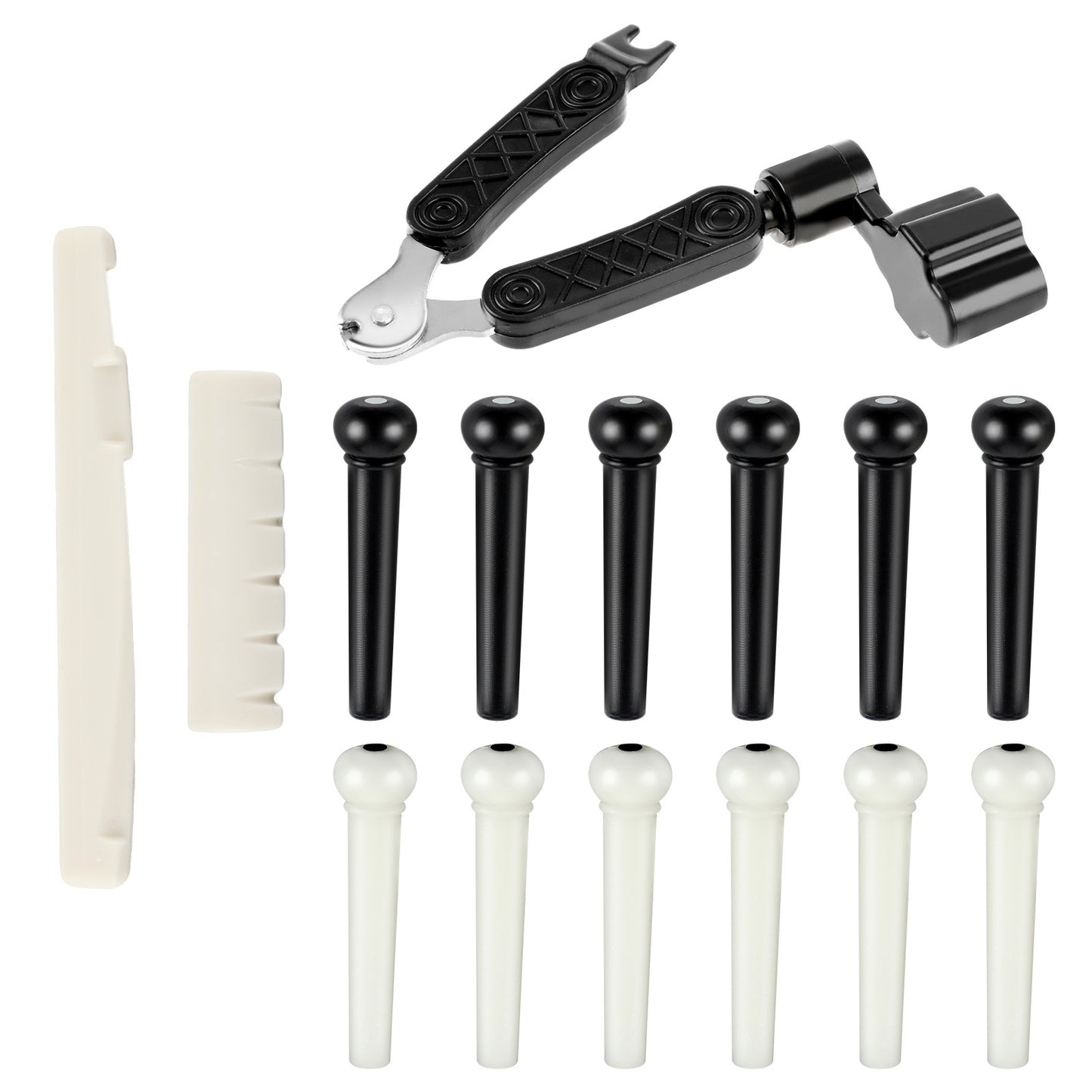15PCS Acoustic Guitar Bridge Pins Guitar Nut String Pegs with 3-in-1 Pin Puller Remover Guitars Replacement Parts String Winder and Cutter Accessories Tools Kits