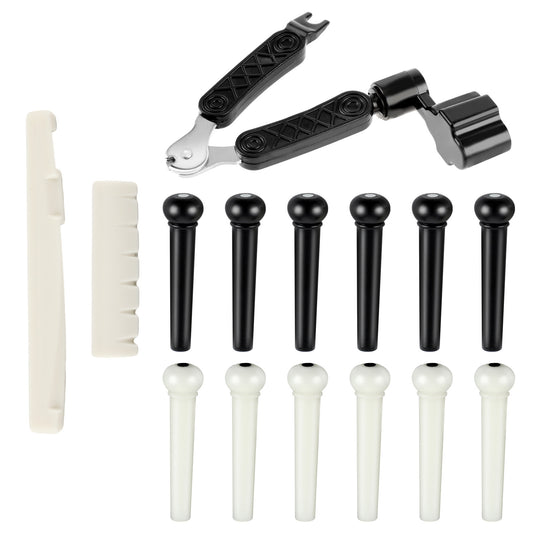 15PCS Acoustic Guitar Bridge Pins Guitar Nut String Pegs with 3-in-1 Pin Puller Remover Guitars Replacement Parts String Winder and Cutter Accessories Tools Kits