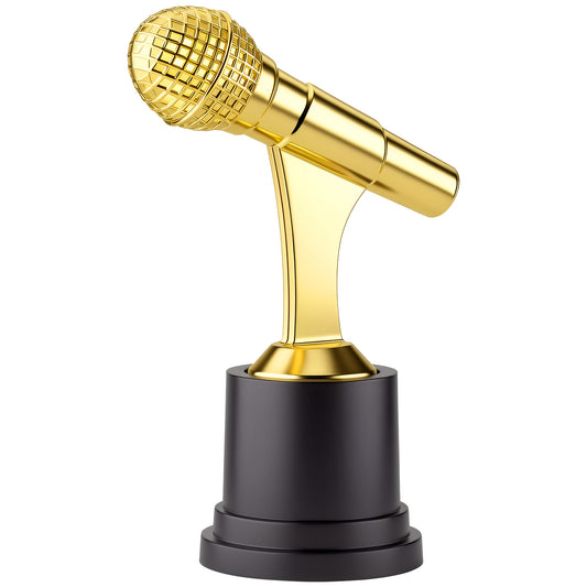 Trinkrittey Microphone Trophy, 6 Inch Gold Microphone Trophy Plastic MVP Funny Game Small Trophies and Awards for Competition