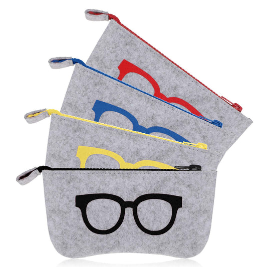 InnoHHustle 4pcs Soft Sunglasses Bag, Eyeglasses Soft Case with Zipper Soft Felt Glasses Pouch for Women Portable Eyeglass Purse for Glasses, Eyeglass Sleeves Makeup Storage Pouch