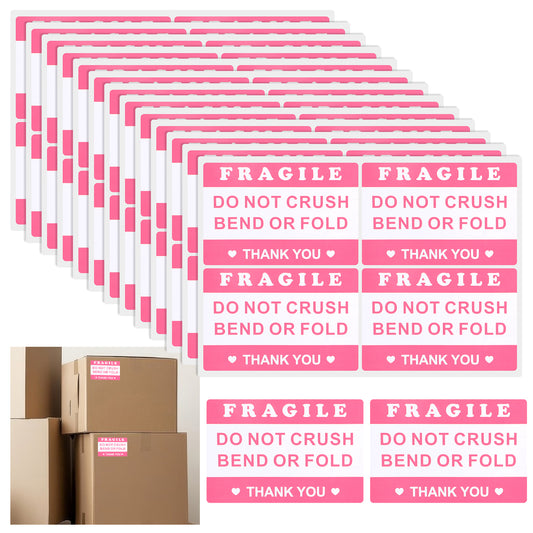 100 PCS Do Not Bend Stickers, 3x2inch Do Not Crush Bend or Fold Shipping Handling Sticker Fragile Warning Sticker Handle with Care Stickers for Package Boxes Inventory,Envelops Mailing(Pink)