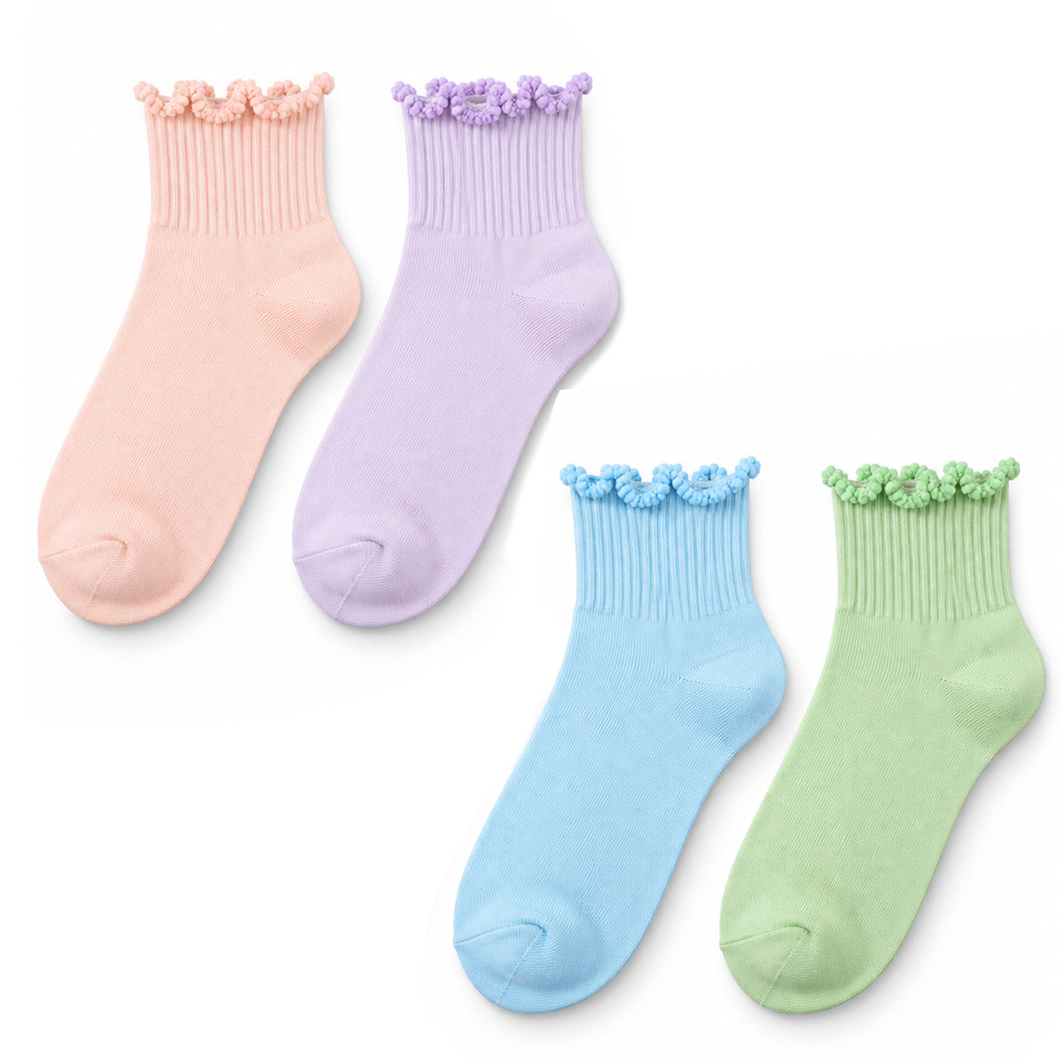 FdcZeyxior 4 Pairs Women Ruffle Frilly Socks, Cute Ruffle Ankle Socks