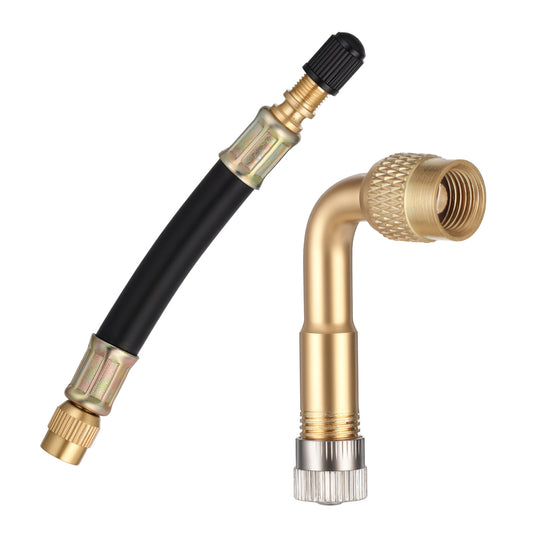 KALIONE Tire Valve Extension, 100mm Tire Valve Stem Extension Adaptor with Brass, Flexible Valve-Stem Extender with 90 Degree Tire-Valve Stem for RV, Bike, Motorcycle, Car