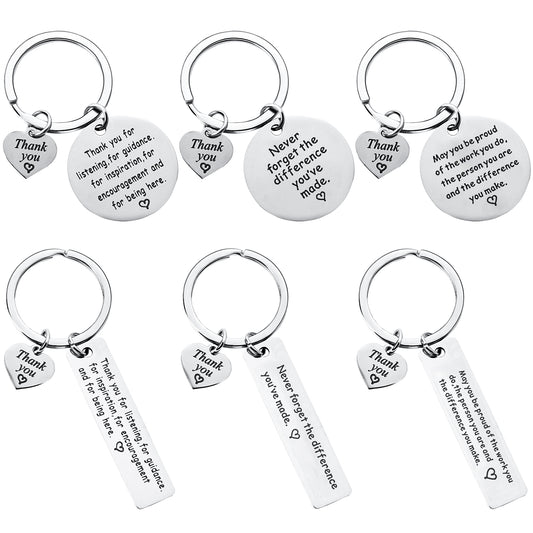 Vin Beauty 6 Pieces Thank You Gifts Thank You for Guidance Keyring Leaving Gifts for Colleagues Employee Appreciation Gifts Keyring Thank You for Women Men Nurse Volunteer Social Worker Teacher