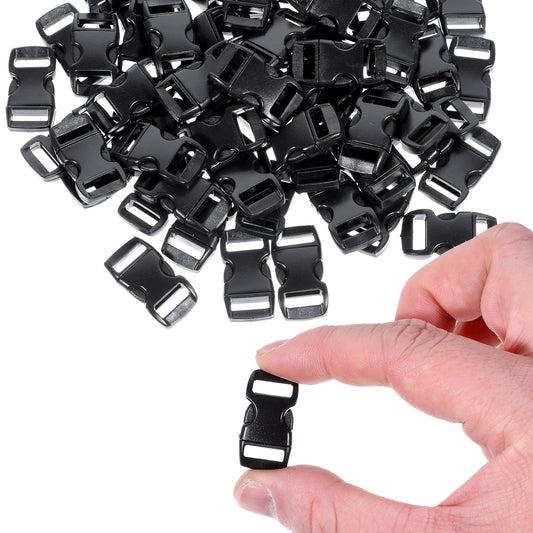 Xthrotsenk 50Pcs 3/8 Inch Paracord Bracelet Clips and Buckles Small Curved Paracord Bracelet Clasps Mini Buckle Paracords Accessories Plastic Quick Side Release Buckles for Paracords Bracelets, Black