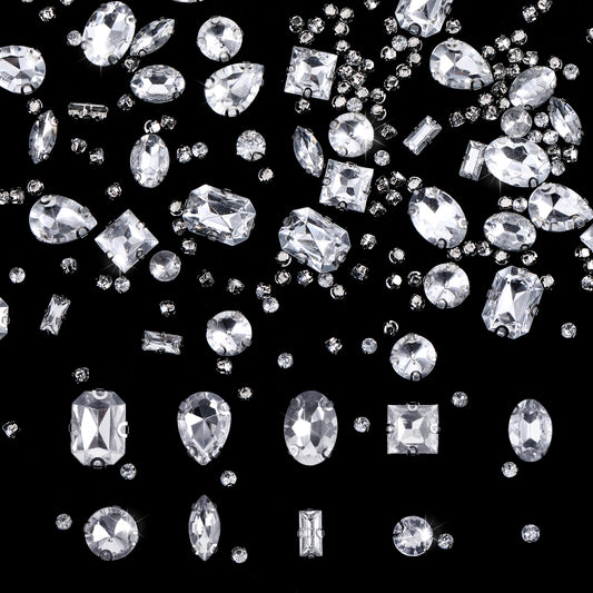 245 Pieces Rhinestones for Crafts Mixed Shapes Sew on Rhinestones Clear Glass Crystal Gems for Clothes Sew on Crystal Gems with Silver Claw for Clothes Jewelry Shoes Costume DIY Crafts