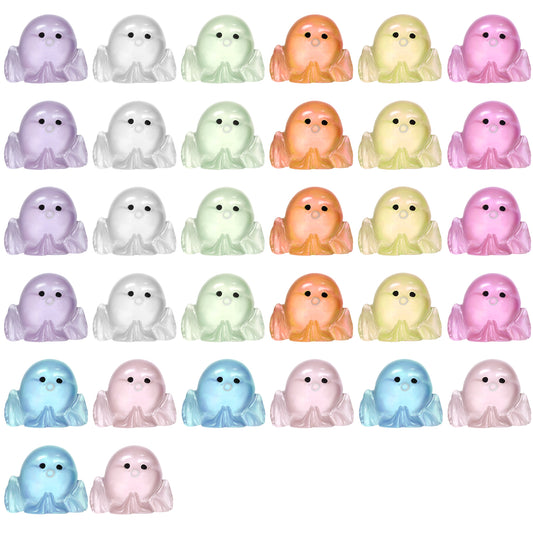 32 Pcs Mini Resin Octopuses, Mini Luminous Octopus, Mini Resin Animals Tiny Octopuses Figurines Glow in the Dark, Luminous Tiny Octopus Cute Resin Miniatures for Craft, Cute Tiny Resin Octopus