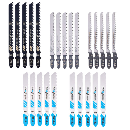 25 Pcs Jigsaw Blades T Shank, Multi-Purpose HCS Jigsaw Blades Set, Assortment of Professional T-Handle Jig Saw Blade Kits for Metal Cutting Wood Pruning