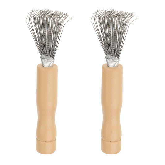 2 Pcs Hair Brush Cleaner Tool Mini Hairbrush Cleaning Hair Dirt Remove Comb Cleaning Tools Rake Wooden Handle Hair Remover Brush with Metal Wire for Removing Hairs Dust Dirt Lint Home Salon