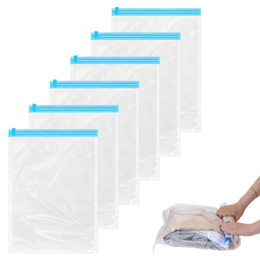 Compression Bags for Travel 6 Pack Space Saver Vacuum Storage Bags for Clothes 35x50cm Medium Vacuum Bags for Travel Travel Essentials No Pump Needed Travel Vacuum Bags for Luggage Travel Accessories