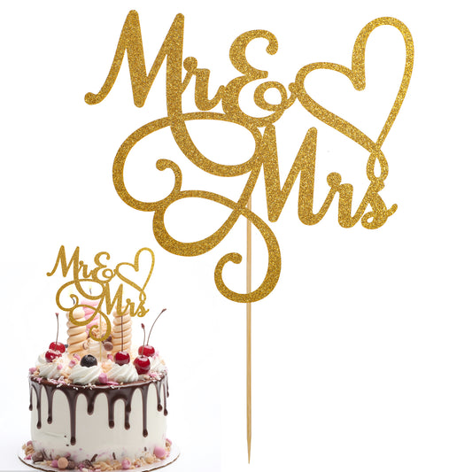 Mr and Mrs Cake Topper Personalised Birthday Cupcake Topper Wedding Cake Toppers Gold Glitter Theme Party Supplies Letter Decorations for Wedding Engaged Anniversary