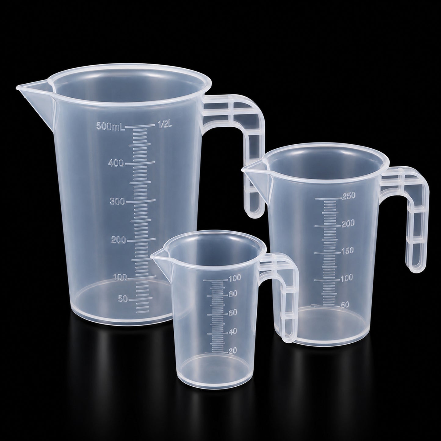 3 Pcs Plastic Measuring Jugs, 100ml/250ml/500ml Measuring Cups