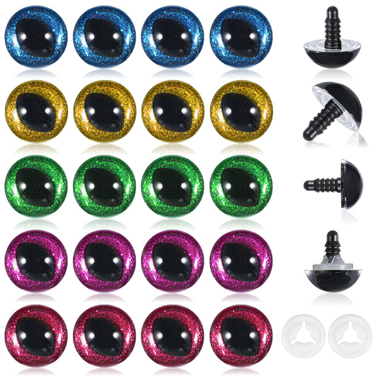 20PCS Safety Eyes for Crochet Glitter Safety Eyes 18mm Large Safety-Eyes Cat-Eyes for Craft Dragon Eye for Stuffed Animals with Washers Plastic Eye for Crochet for DIY Crafts Puppet Decorations