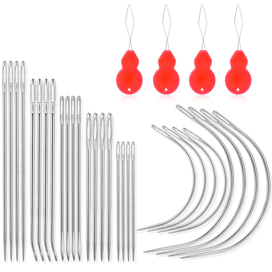 28 Pcs Heavy Duty Hand Sewing Needles Kit 20 Pcs Leather Hand Sewing Needle and 8 Curved Needle for Home Upholstery, Leather Needles for Hand Sewing, Carpet Canvas Repair