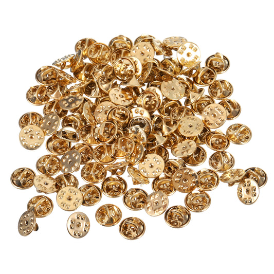100Pcs Pin Backs Brass Clutch Badge Gold Metal Locking Pin Backs Insignia Clutches for Brooch Tie Hat Badge Insignia Pins Back Replacement (Gold)