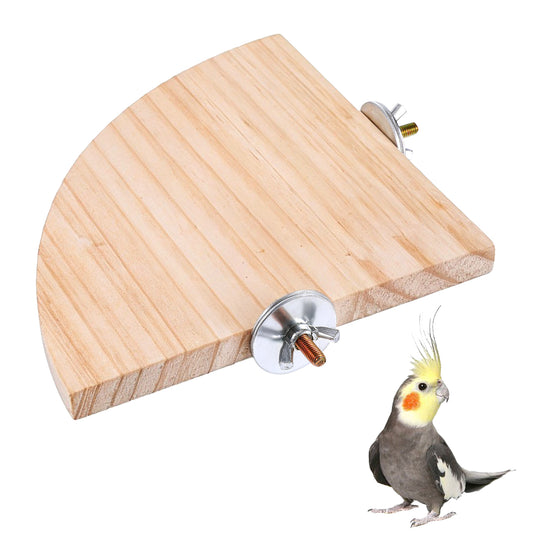 Bird Perch Platform Stand Wooden Parrot Perch Corner 5.9 Inches Fan Shape Playground Cage Accessories Parrot Stand Flat Perches for Bird Cages Corner Shelf for Birds Parrots Hamster Gerbil