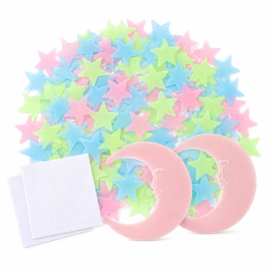 200 PCS Glow in Dark Stars, Colorful Ceiling Stars and 2PCS Moon Sticker 3D Star Stickers Glow in the Dark Sticker for Ceiling Bedroom Wall Stickers Room Decorations