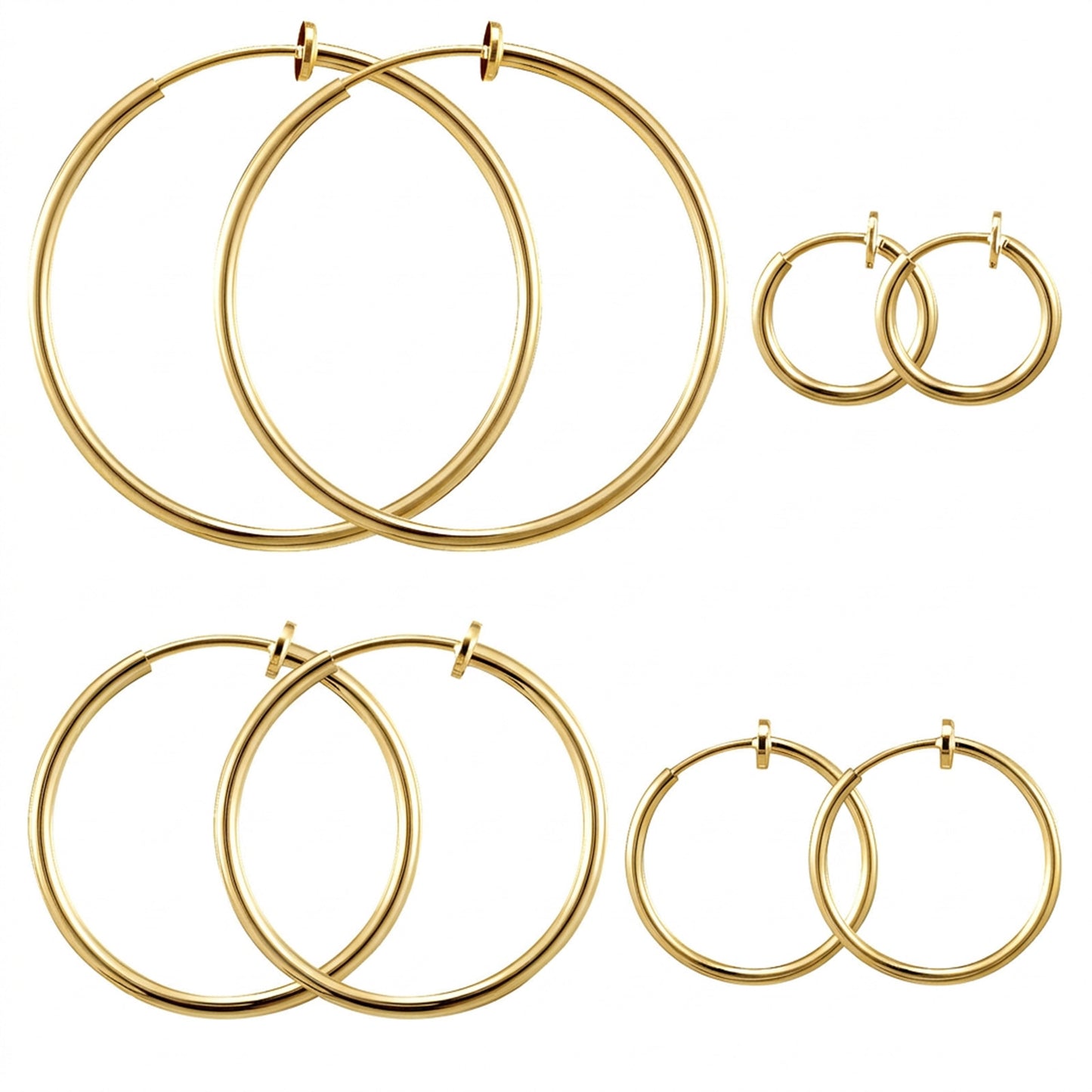 4 Pairs Clip On Hoop Earrings for Women, Non Pierced Gold Clip Earrings Lightweight Jewelry Earring Set, 4 Sizes (13/20/30/40mm)