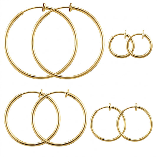 4 Pairs Clip On Hoop Earrings for Women, Non Pierced Gold Clip Earrings Lightweight Jewelry Earring Set, 4 Sizes (13/20/30/40mm)