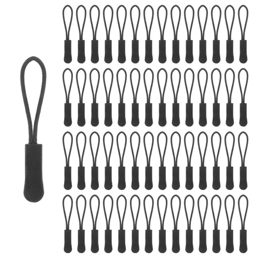 100 PCS Replacement Zipper Pulls Black Zipper Pull Cord Extender, Zipper Tab Tags Cord Extension Fixer for Backpacks, Jackets, Luggage, Purses, Handbags, Black