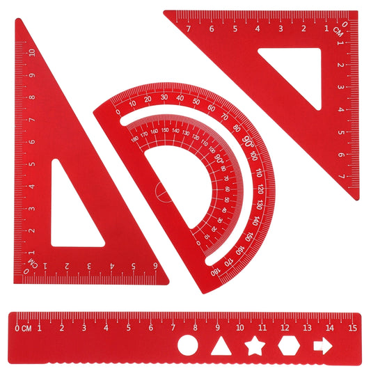 4 Pcs Metal Geometry Set Aluminum Alloy Ruler