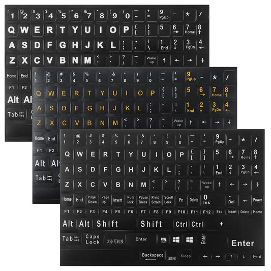 3 PCS English Keyboard Stickers Big Letter Full Set, Universal Computer Laptop Replacement Large Keyboard Stickers Matte English Keyboards Alphabet Sticker Black Background with White Lettering