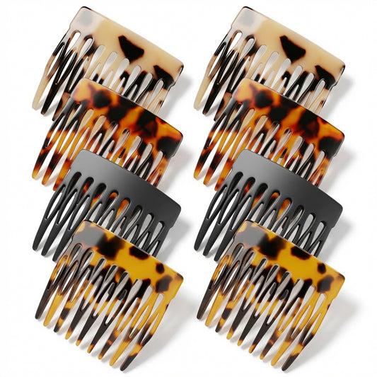 French Side Comb, 8 Pcs French Hair Combs for Women Decorative Hair Combs Women's Bun Strong Hold Clips French Twist Hair Styling Accessories for Women Girls (Black,Tortoise Shell, Acetate)