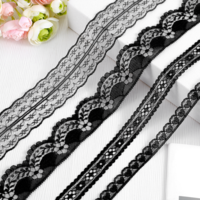 20 Yards Black Lace Ribbon, Flower Lace Trim Fabric Applique Elastic Vintage Embroidered Crochet Sewing Edge for Wedding Decoration, Bouquet, Gift Packaging Crafts DIY (0.59/0.78/1.57/1.77 inch Wide)