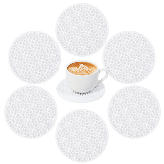 White Coasters for Drinks, Silicone Coasters Set of 6, Drink Coasters for Coffee Table, Coasters for Home Office Coffee Bar Table