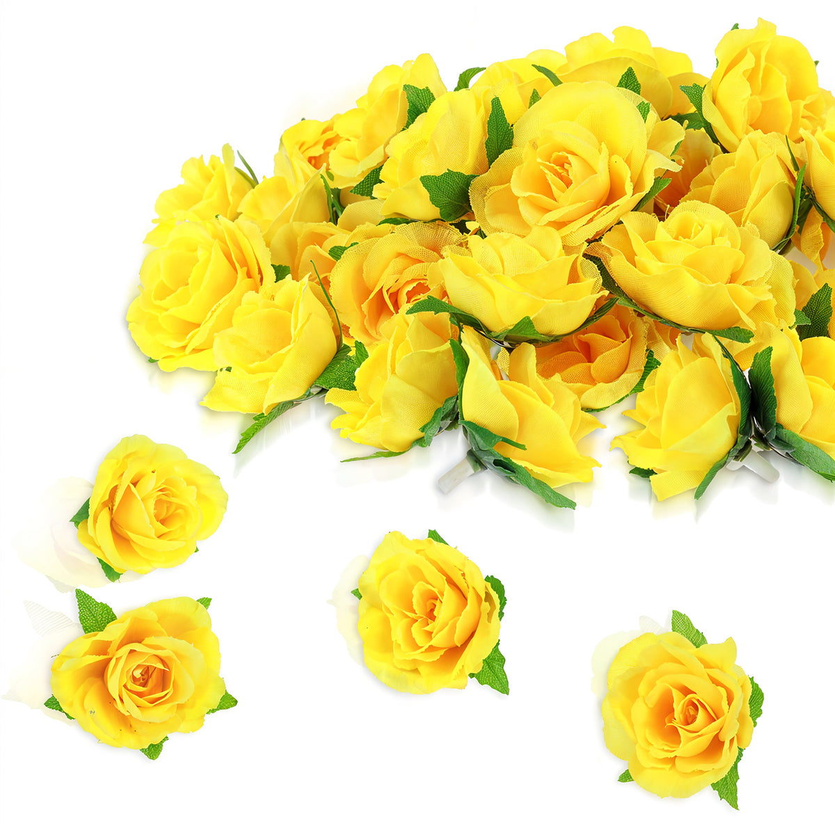 Yellow Roses Artificial Flowers, 50 Pcs Artificial Roses Flower Heads Real Looking Fake Silk Rose Heads for DIY Crafts Floral Arrangement Wedding Bridal Bouquets Party Cake Decoration (4cm)