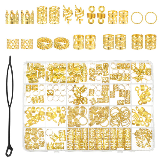 Xthrotsenk 220 Pcs Hair Jewelry for Women Braids, Gold Hair Cuffs Charms Metal Gold Braid Ring Jewelry Charm Dreadlock Accessories for Braids Beard Decoration