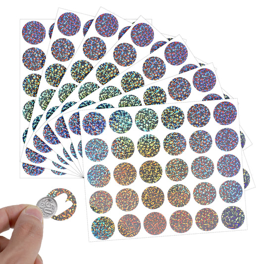 210 Pcs Scratch Stickers 1" Self Adhesive Shiny Scratch Off Sticker Round Scratchs Off Stickers Holographic Labels for Lottery Tickets DIY Raffle Card Party Game Gift Creating Reward