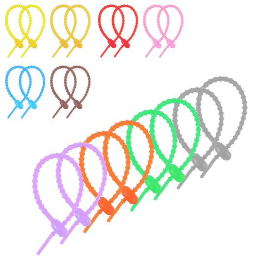 20Pcs Colorful Silicone Cable Ties, Reusable Silicone Twist Snake Ties, Elastic Twist Ties, Bag Seal Clips for Cord Management Family Office (Multiple Color)