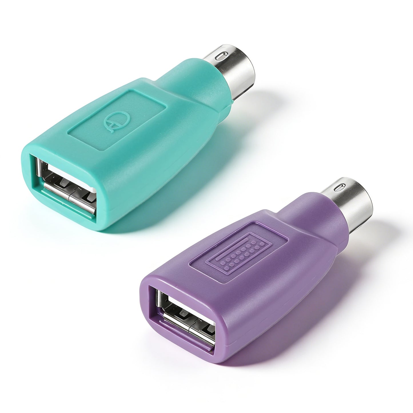Xthrotsenk 2 Pcs PS/2 to USB-A Adapter Male to Female Keyboard Adapter -PS2 Adapters PS-2 Jack - USB A Plug Replacement for Mouse Keyboard Desktop PC Laptop Notebook Purple/Green