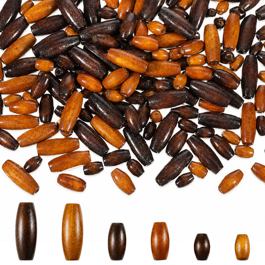 240 PCS Oval Wooden Beads, Dyed Spacer Bead Wood Beads for Jewelry Making, 6 Unique Styles Oval Bead, 2mm Hole Craft Supplies for Bracelets, Necklaces and Art Projects