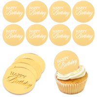 20Pcs Acrylic Cupcake Toppers, Round Gold Happy Birthday Cake Topper Happy Birthday Cake Disc for Birthdays Party Decor