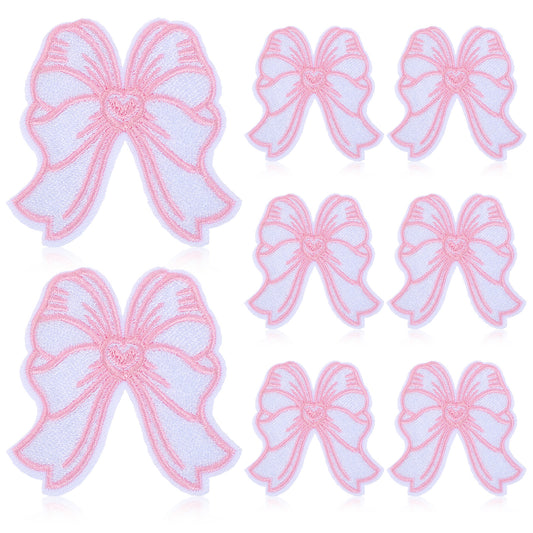 Pink Bow Iron on Patches for Clothes, 8 Pcs Bow Patches Cute Iron on Patch Bow Stickers Patch Hot Melt Adhesive Ironing Pink Patches Iron on Chenille Patches for DIY Sewing Clothing