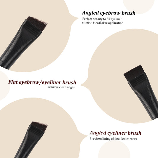 3Pcs Angled Eyeliner Brush Set Eye Liner Brush Angled & Flat Thin Brow Brush Eye Makeup Brushes for Eyeshadow, Eyebrow, Concealer