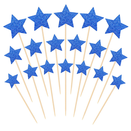 30 Pack Blue Star Cupcake Toppers Glitter Twinkle Star Cupcake Picks Little Star Cake Decorations for Baby Shower Birthday Party Wedding Engagement Bridal Cake Decoration Supplies (Mixed Size)