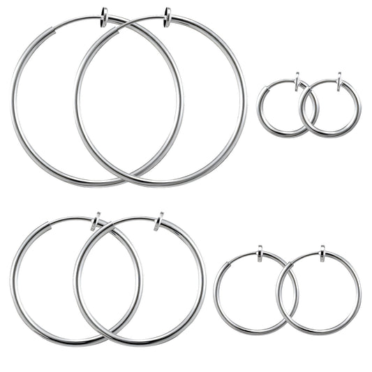 4 Pairs Clip On Hoop Earrings for Women Men, Non Pierced Silver Clip Earrings Lightweight Jewelry Earring Set - 4 Sizes