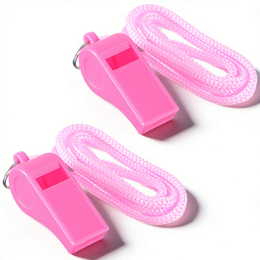 FdcLixuvol Whistle, 2 Pack Coaches Whistles with Lanyard, Pink Plastic Loud Sports Coach Whistle, Clear Crisp Referee Whistles for Referee Coaches, Dog Training, Outdoor Activities, and Party Favors