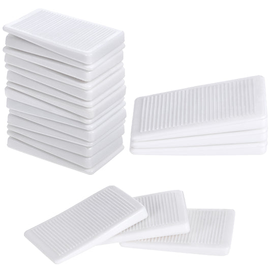 20 Pack Toilet Shims for Leveling, Furniture Shims White Plastic wedges Furniture Levelers Toilet Shim with Non-Slip Texture Anti-Wobble Pad for Wobbly Tables Beds Cabinets Home Improvement