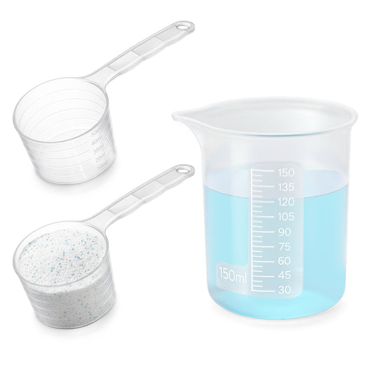 150ml Silicone Laundry Measuring Cup with 2pcs 50ml Measuring Spoons, Reusable Liquid Laundry Detergent Dispenser Mixing Cups with Scale for Bathroom DIY Craft Resin Dormitory Home Hotel