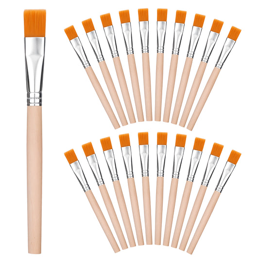 20Pcs 3/5 Inch Flat Paint Brushes, Wood Paint Brush, Watercolor Paint Brush, Small Paint Brushes with Wooden Handle, Craft Paint Brushes for Watercolor, Oil, Crafts, Face Body Art, Acrylic, Yellow