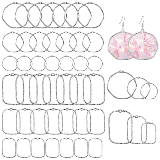 48 Pcs Open Bezels for Resin, Alloy Hollow Frame Pendants, Jewelry Making Supplies Jewelry Molds for Epoxy DIY Crafts, Making Pendants, Necklaces, Earrings, Charms, Bracelets (6 Styles, Silver)