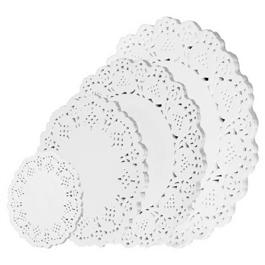 200 Pcs Round Paper Doilies Assorted Sizes 4.5/5.5/6.3/8.3 Inch White Paper Placemats Lace Cupcake Liners Disposable Doily Greaseproof Dessert Plate Mats for Party Table Craft Cakes Desserts Tableware