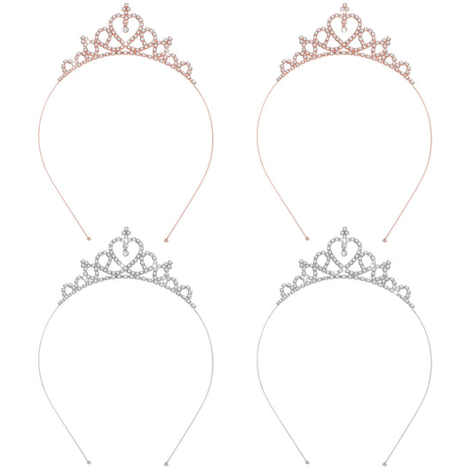 4 Pcs Rhinestone Non-Slip Headbands Adjustable Wedding Bridal Headpiece Hair Band Heart Shaped Crown Headband Metal Crown Headbands for Brides Bridemaids Women Girls