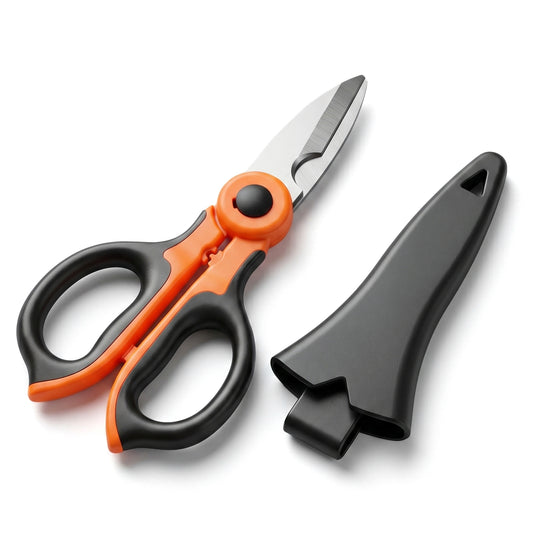 Electrician Scissors 6" Compact Electrician Scissors Heavy Duty Wire Shears Serrated Notch Scissor with Comfort Grip for Copper Cable Leather