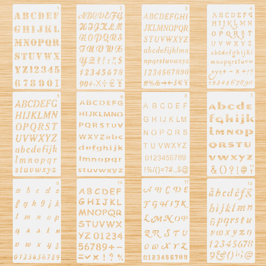 12 PCS Small Letter Stencil for Painting, 4 X 7 Inch Letter and Number Stencils for Painting, Stencils for Scrapbooking Letters, Plastic Alphabet Stencils for Journal Notebook DIY Craft Projects